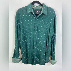Butter Cloth Men's Shirt XL Button Front Green Print Wrinkle Resistant Stretch